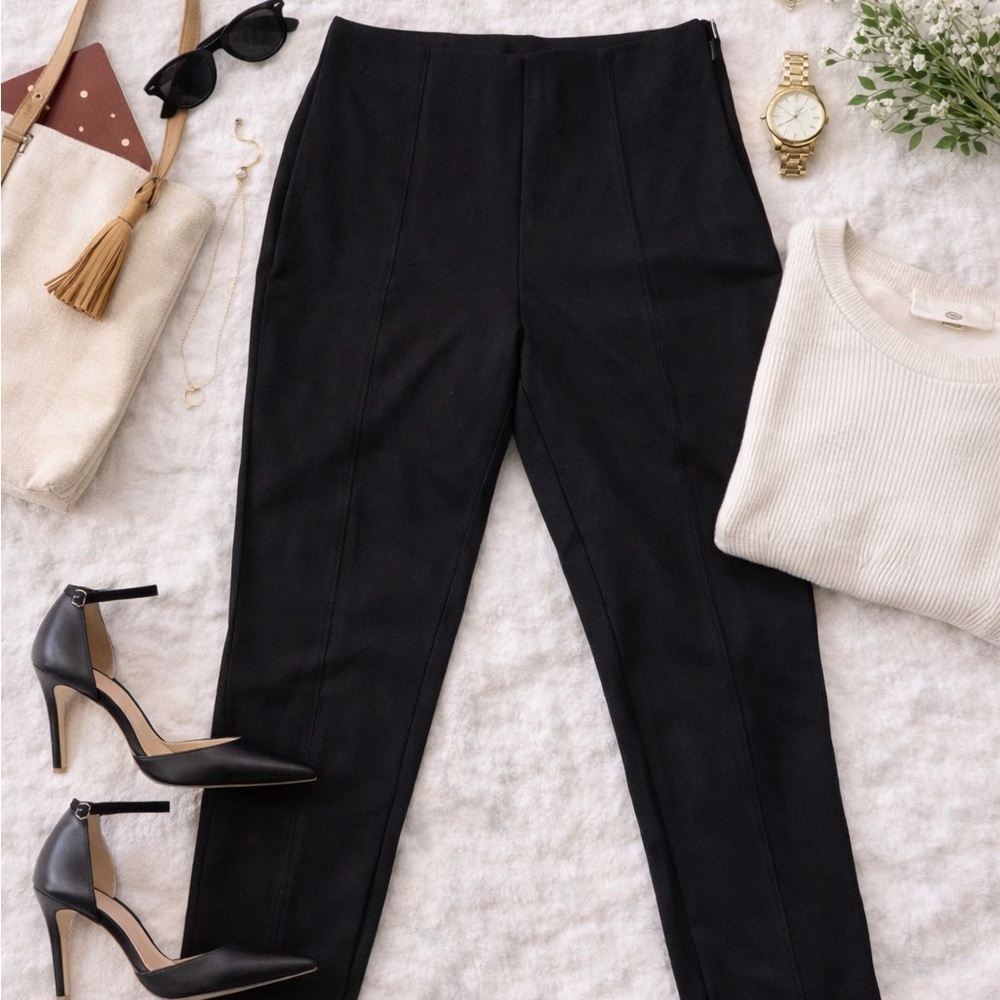 Quince Ultra-Stretch Ponte Pintuck Ankle Pants Black Petite Small Workwear